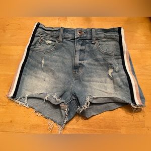 Pistola Women’s Tuxedo Stripe Blue Denim Jean Distressed Shorts Size 25.